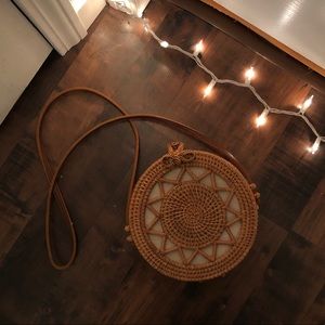 Round Rattan Crossbody Bag